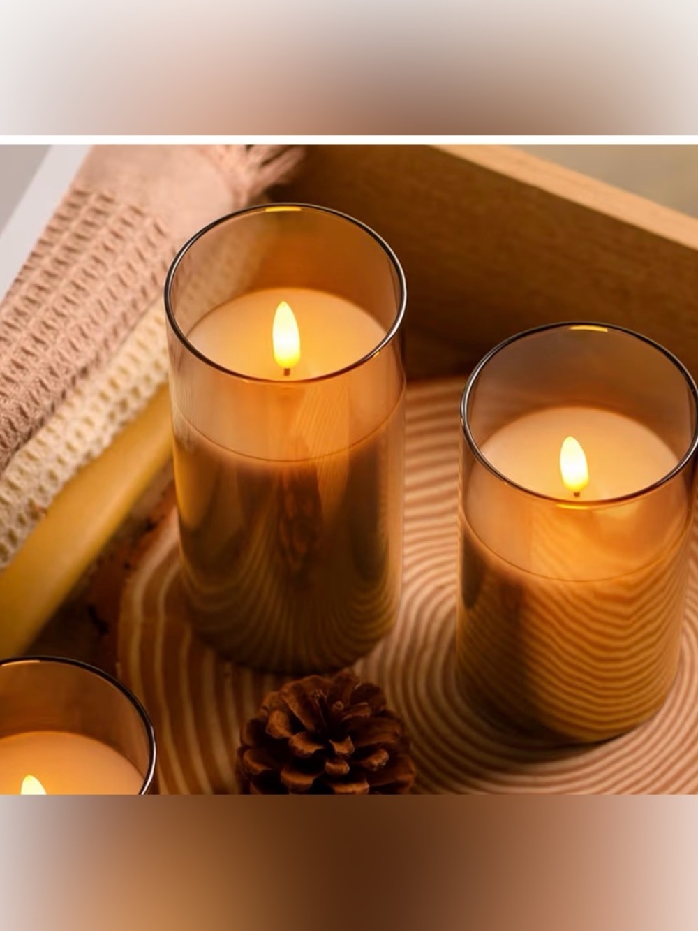 2 flameless candles Amber Glass LED Candle - Brown Decorative Votive(no remote)